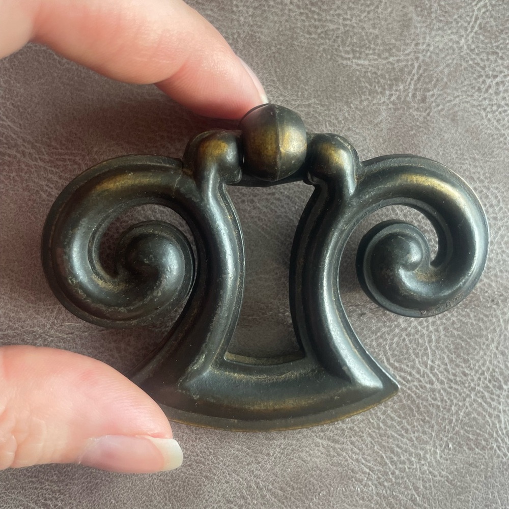 3 Anthro Antique Metallic Curly Handles For Drawers Doors Furniture Screw Handle